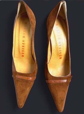 Walter Steiger Brown Suede Pointed Toe Pumps with Leather Accents